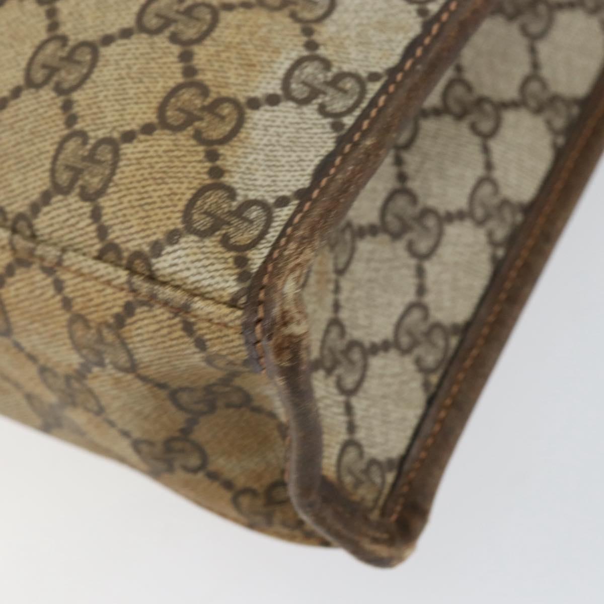 GUCCI GG Supreme Web Sherry Line Tote Bag PVC Beige Gold 010 378 Auth 154418