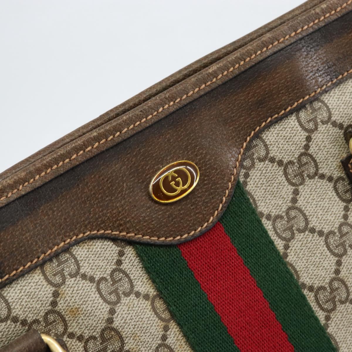 GUCCI GG Supreme Web Sherry Line Tote Bag PVC Beige Gold 010 378 Auth 154418