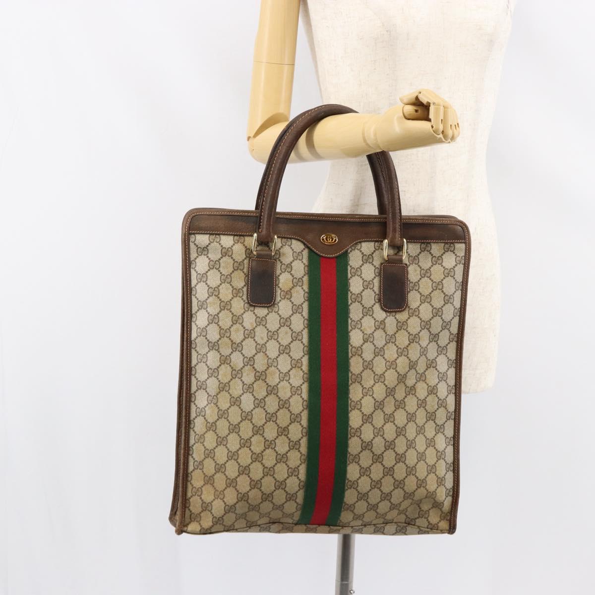 GUCCI GG Supreme Web Sherry Line Tote Bag PVC Beige Gold 010 378 Auth 154418