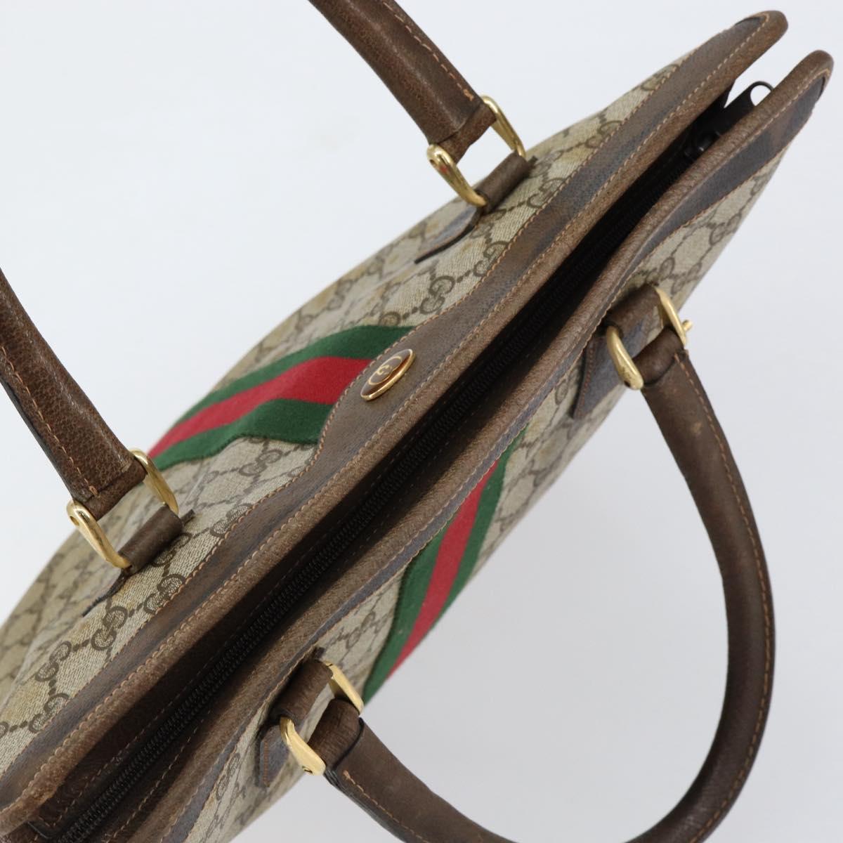 GUCCI GG Supreme Web Sherry Line Tote Bag PVC Beige Gold 010 378 Auth 154418