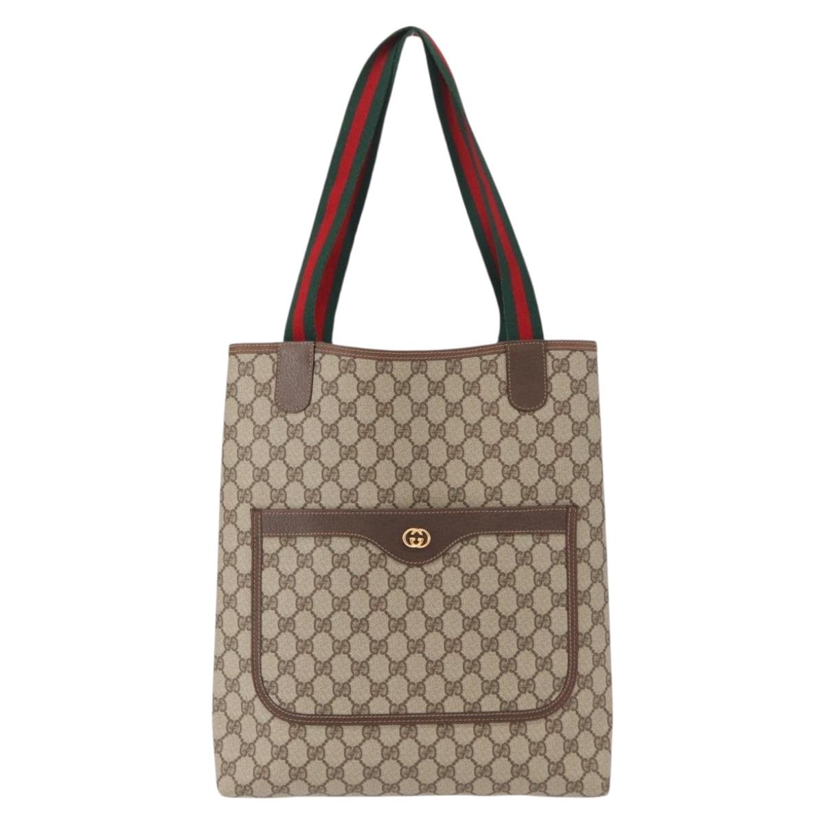 GUCCI GG Supreme Web Sherry Line Tote Bag PVC Beige Gold 002 58 6487 Auth 154419