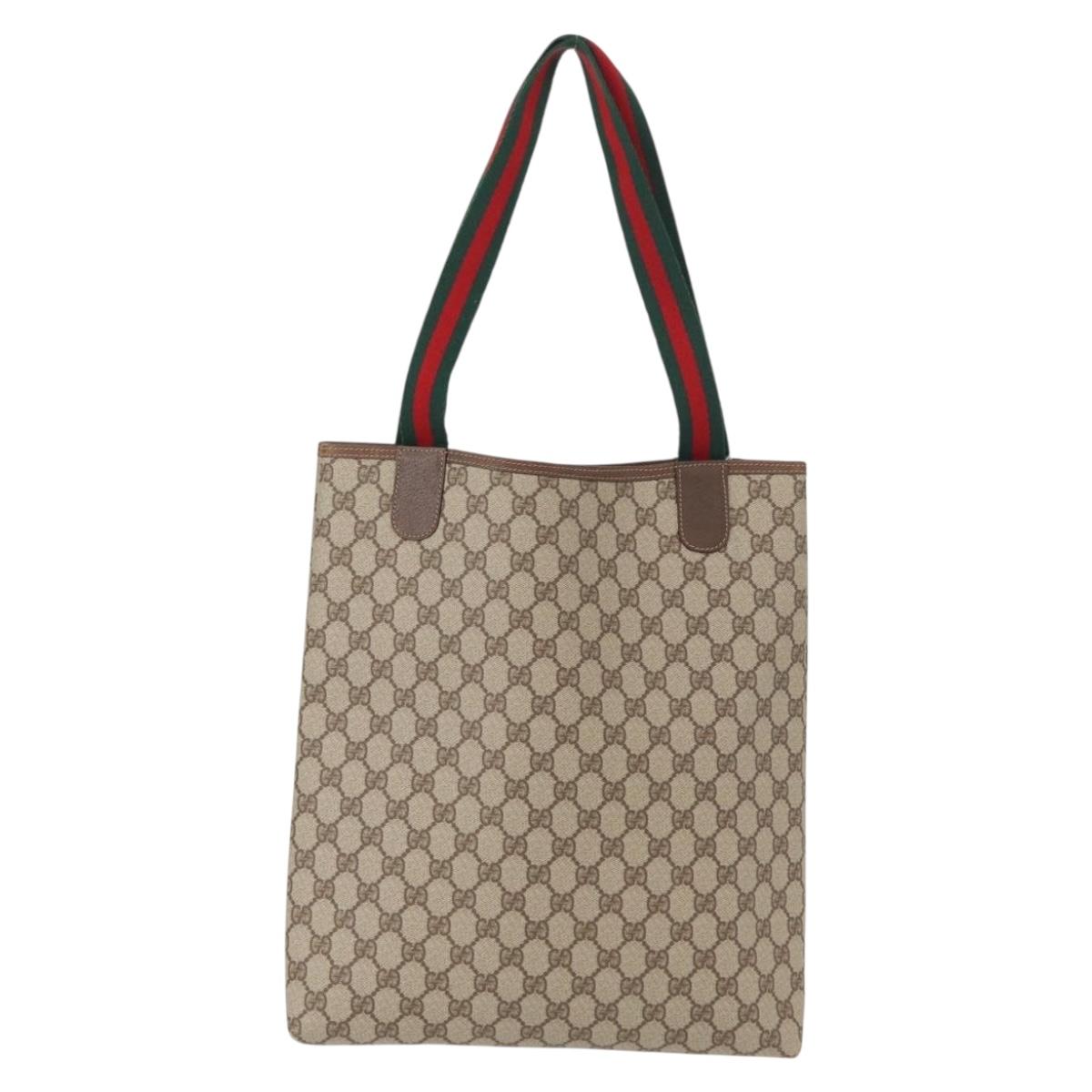 GUCCI GG Supreme Web Sherry Line Tote Bag PVC Beige Gold 002 58 6487 Auth 154419