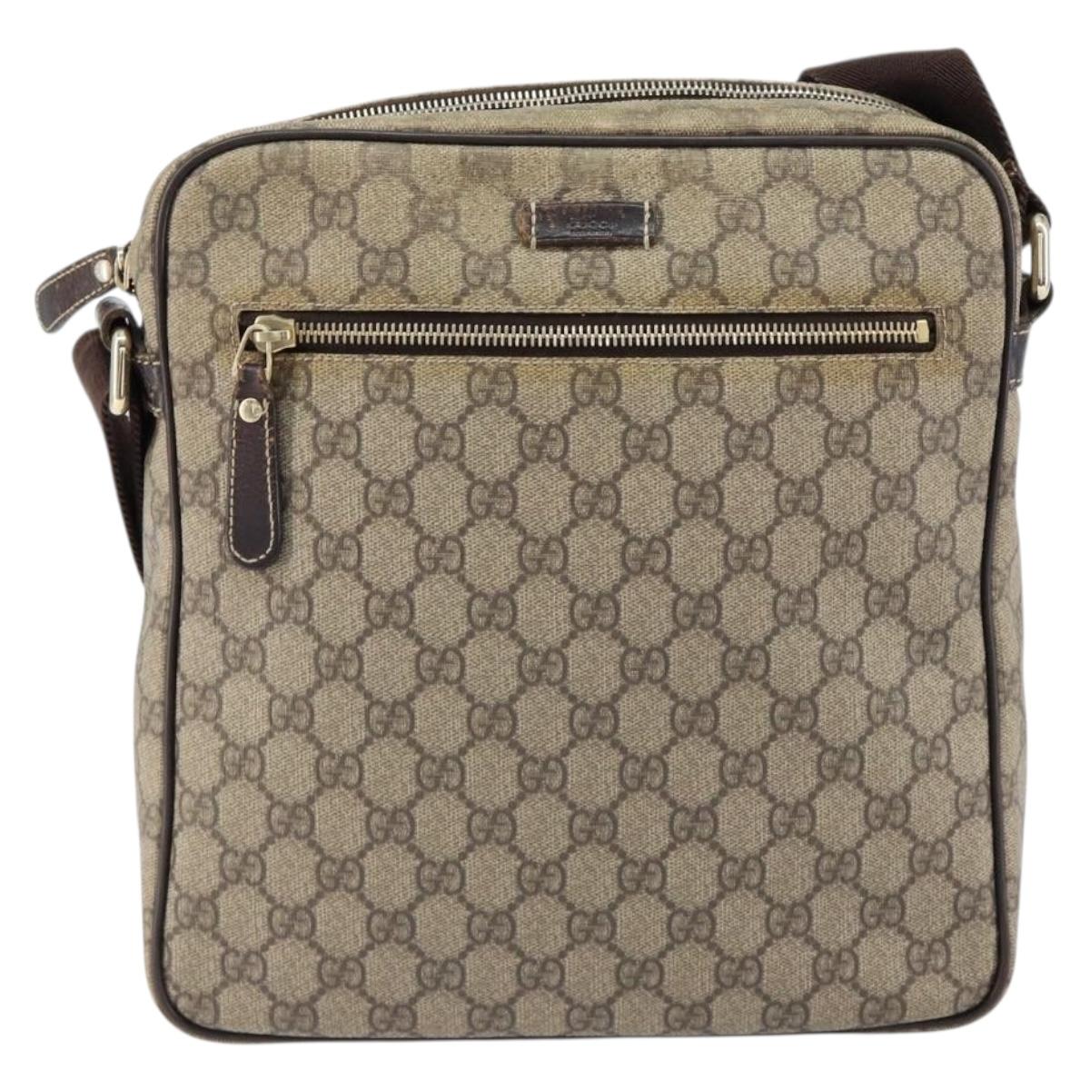 GUCCI GG Supreme Shoulder Bag PVC Beige Gold 201448 Auth 154420