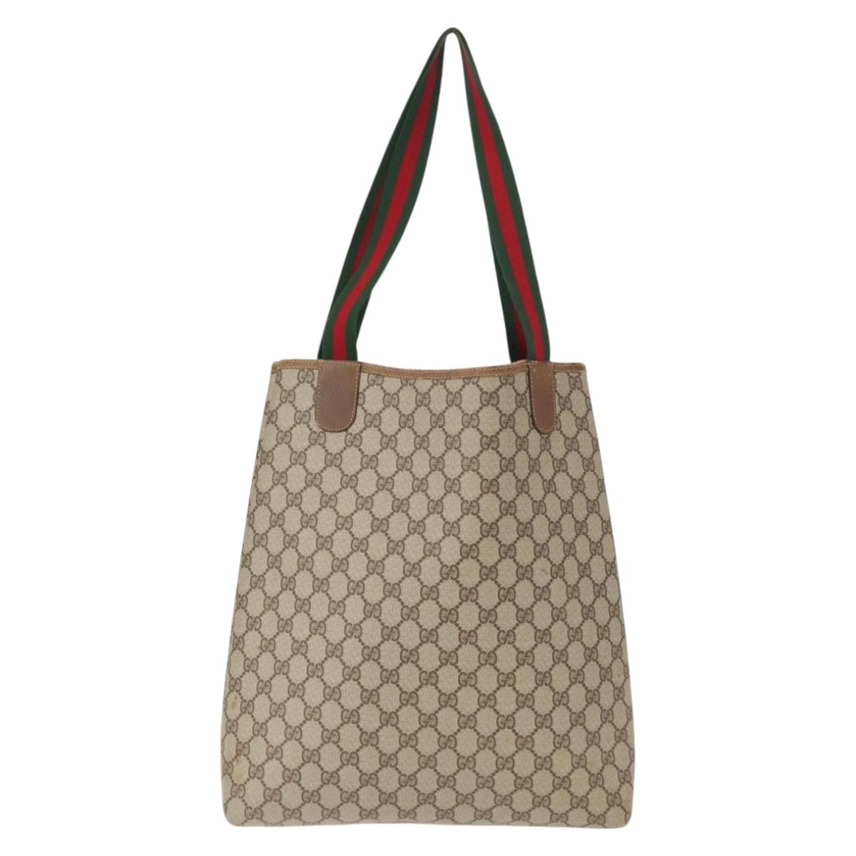 GUCCI GG Supreme Web Sherry Line Tote Bag PVC Beige Gold 39 02 003 Auth 154421