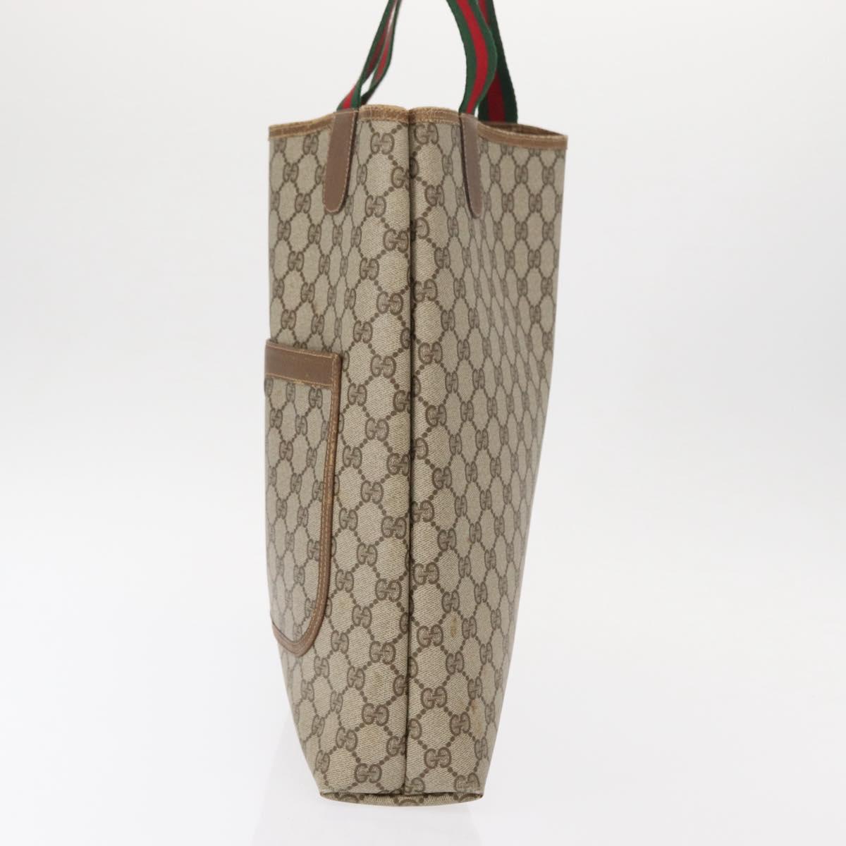 GUCCI GG Supreme Web Sherry Line Tote Bag PVC Beige Gold 39 02 003 Auth 154421