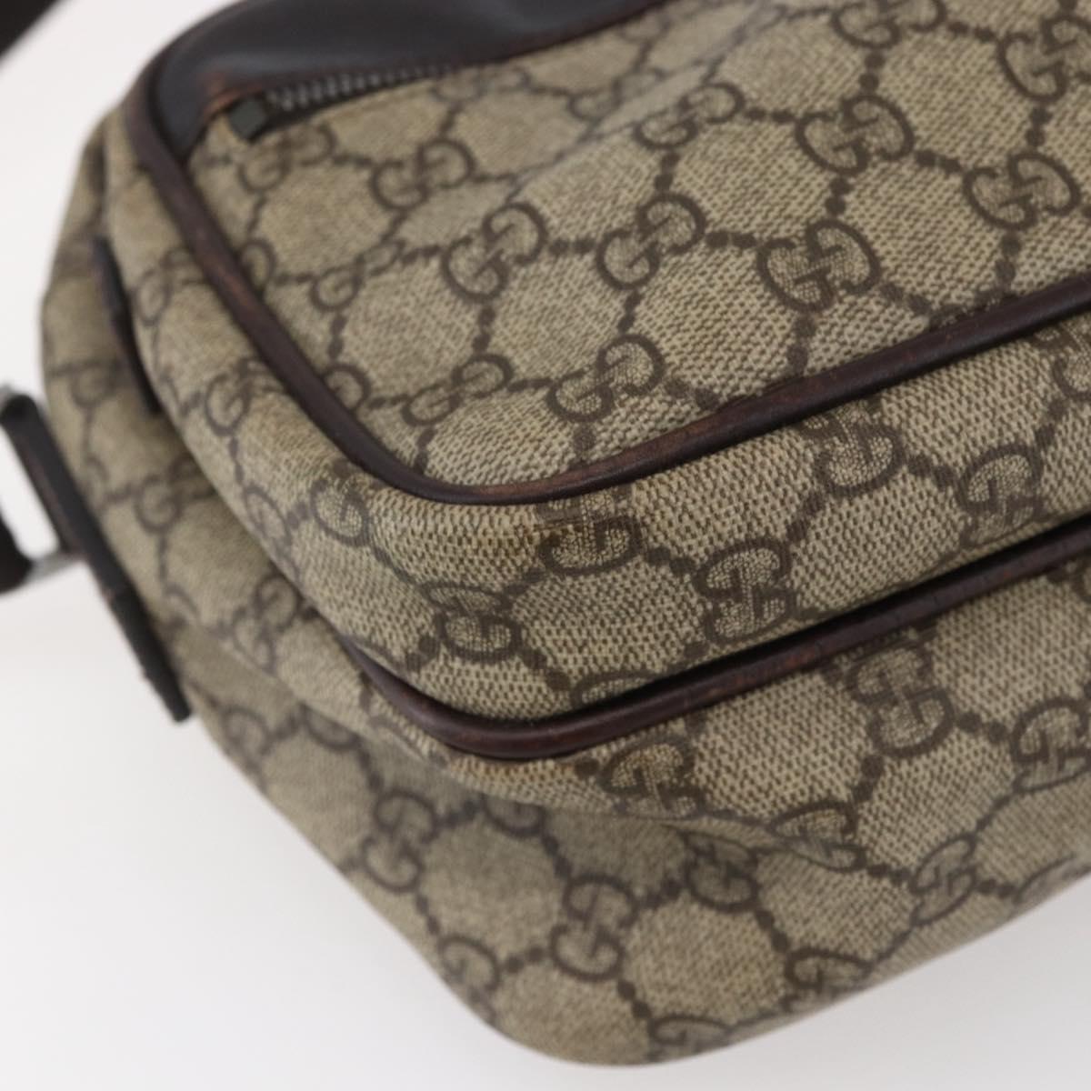 GUCCI GG Supreme Shoulder Bag PVC Leather Beige Silver 114531 Auth 154426