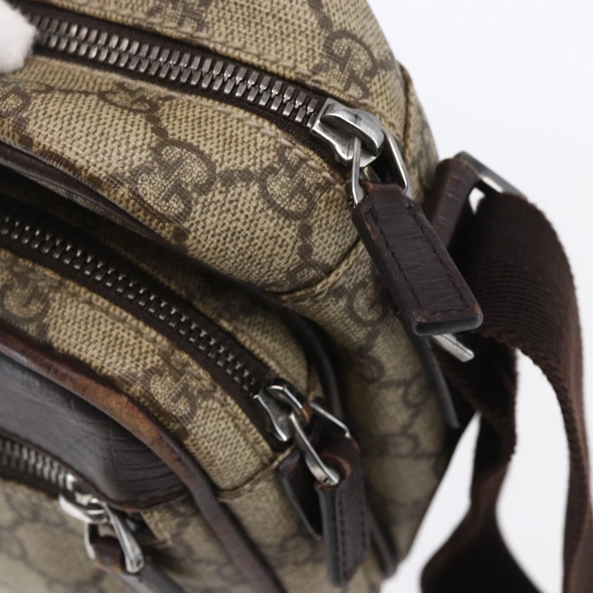 GUCCI GG Supreme Shoulder Bag PVC Leather Beige Silver 114531 Auth 154426