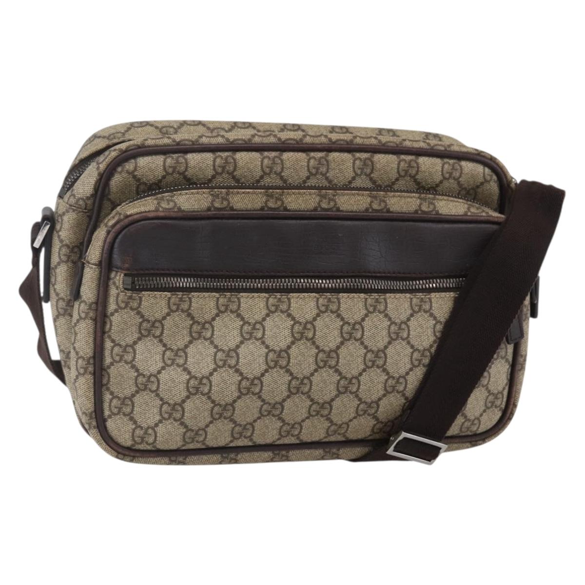 GUCCI GG Supreme Shoulder Bag PVC Leather Beige Silver 114531 Auth 154426