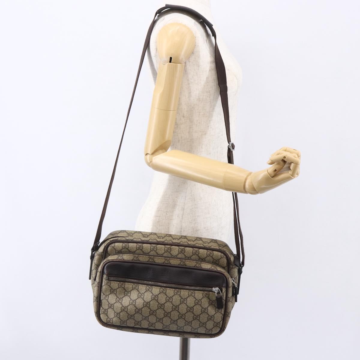 GUCCI GG Supreme Shoulder Bag PVC Leather Beige Silver 114531 Auth 154426