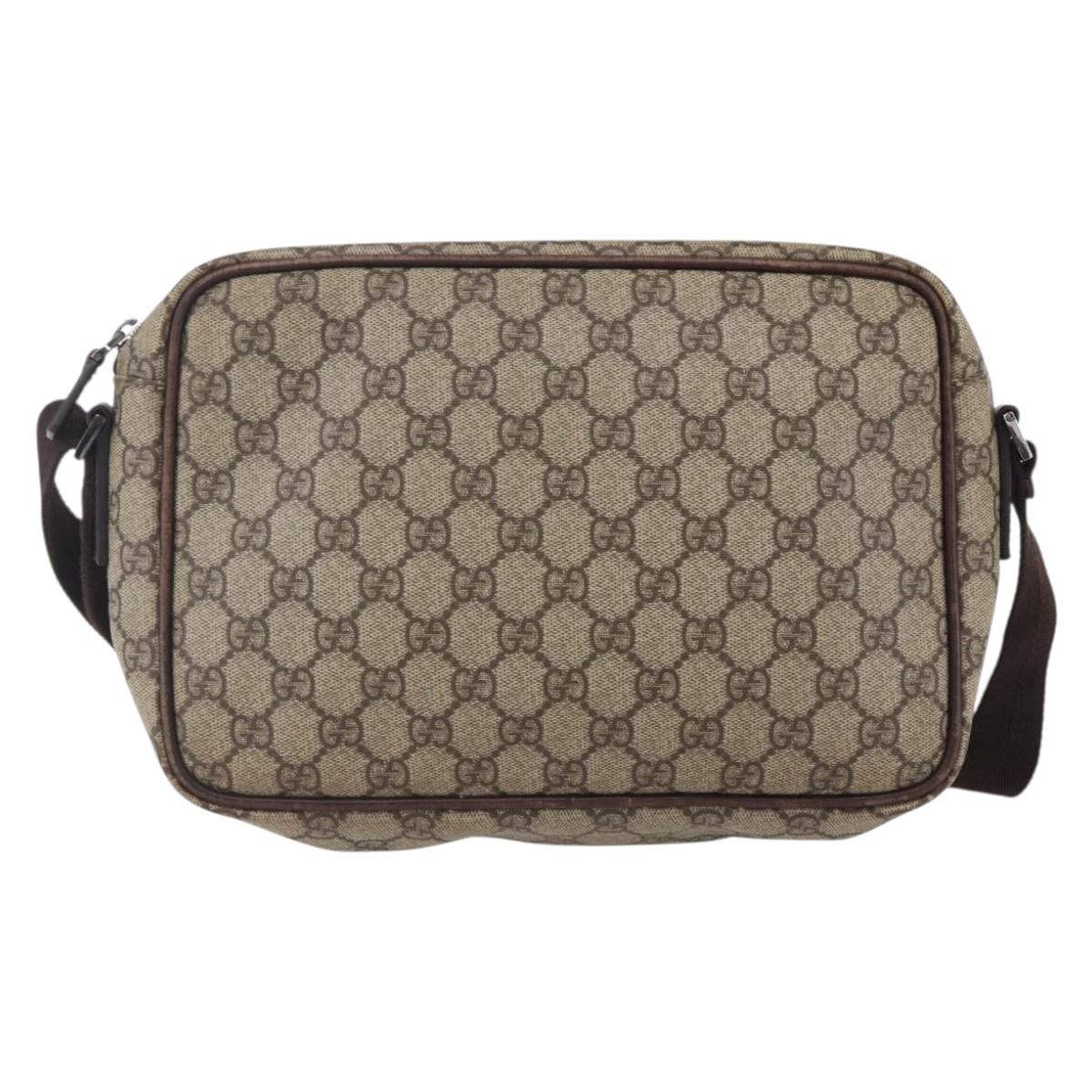 GUCCI GG Supreme Shoulder Bag PVC Leather Beige Silver 114531 Auth 154426