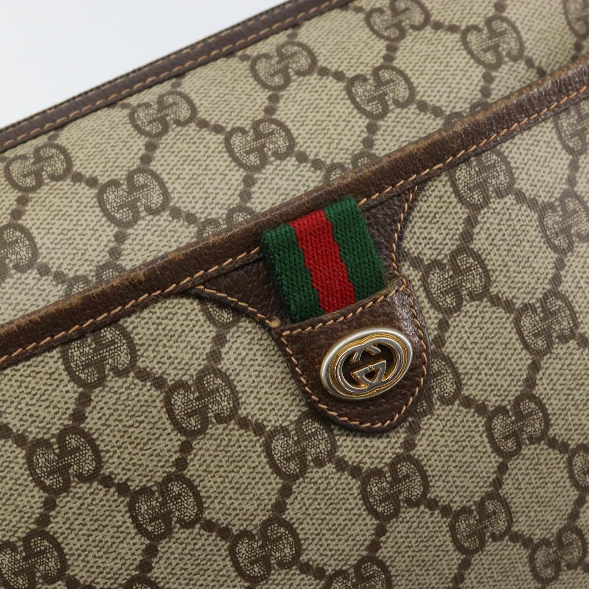 GUCCI GG Supreme Web Sherry Line Bag PVC Beige Gold 89 02 077 Auth 154428