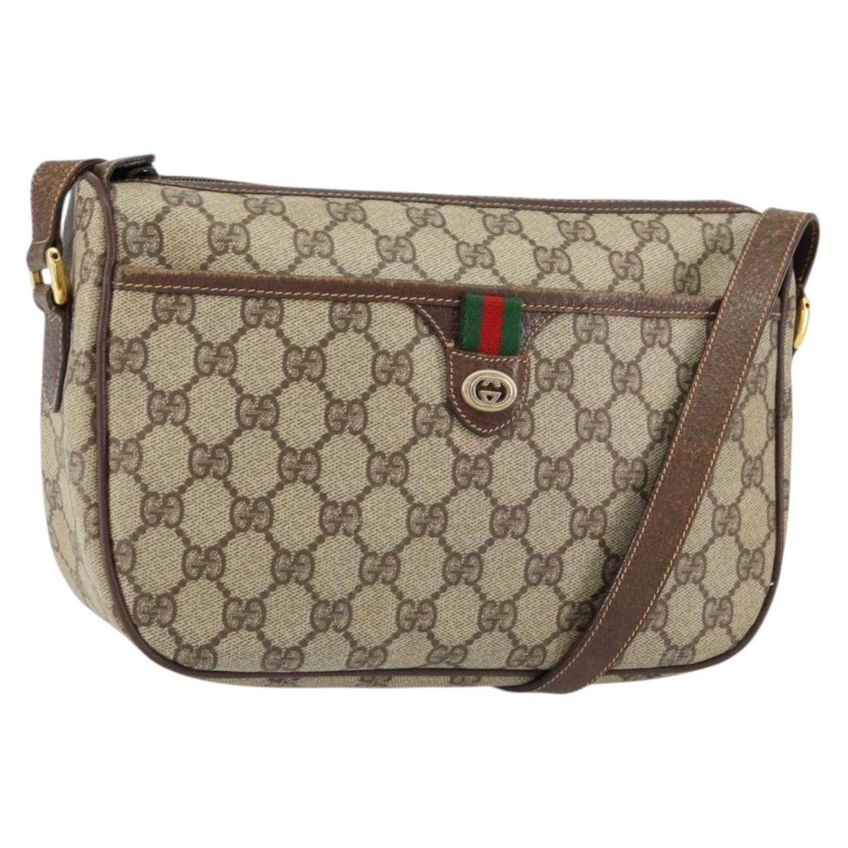 GUCCI GG Supreme Web Sherry Line Bag PVC Beige Gold 89 02 077 Auth 154428