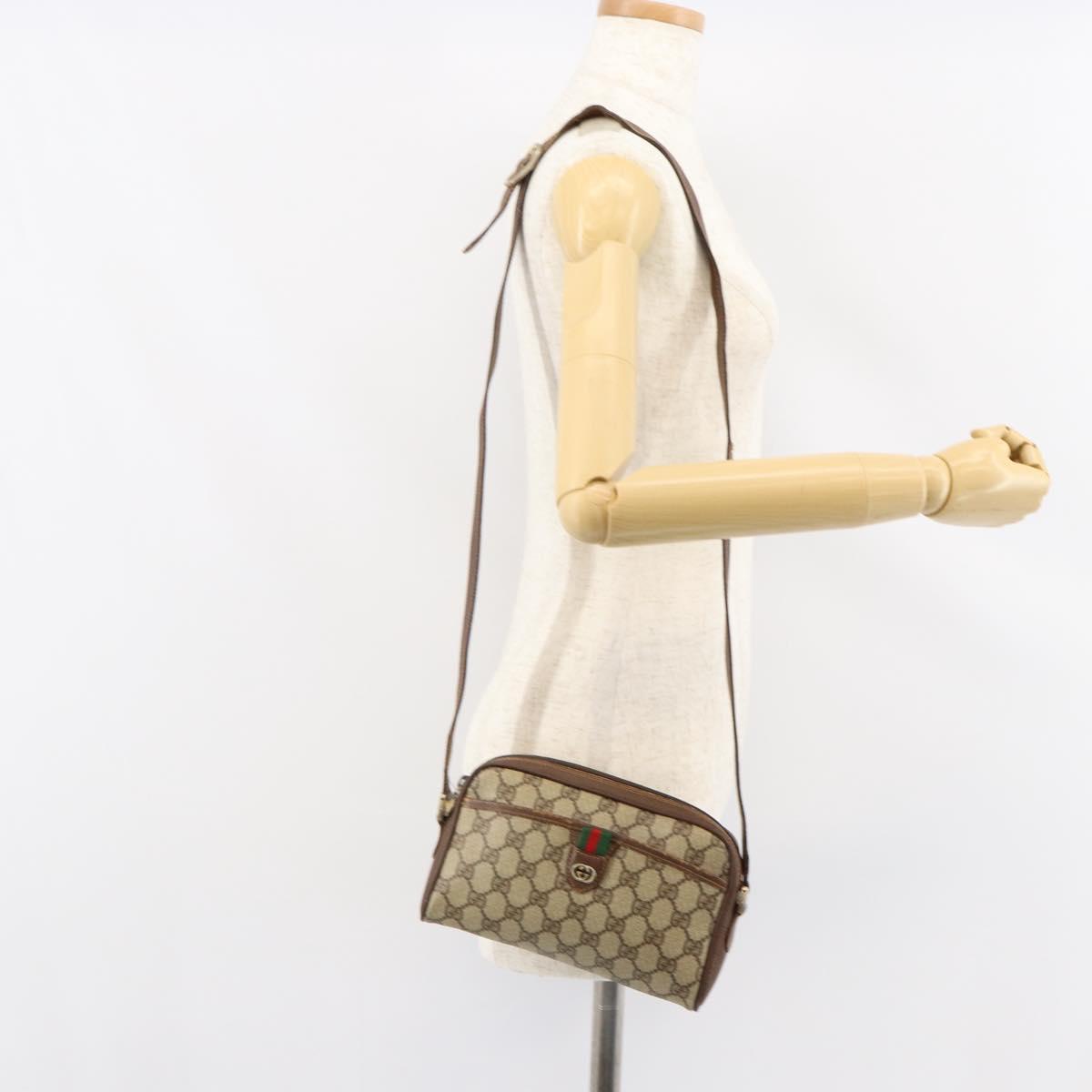 GUCCI GG Supreme Web Sherry Line Shoulder Bag PVC Beige 156 02 089 Auth 154429