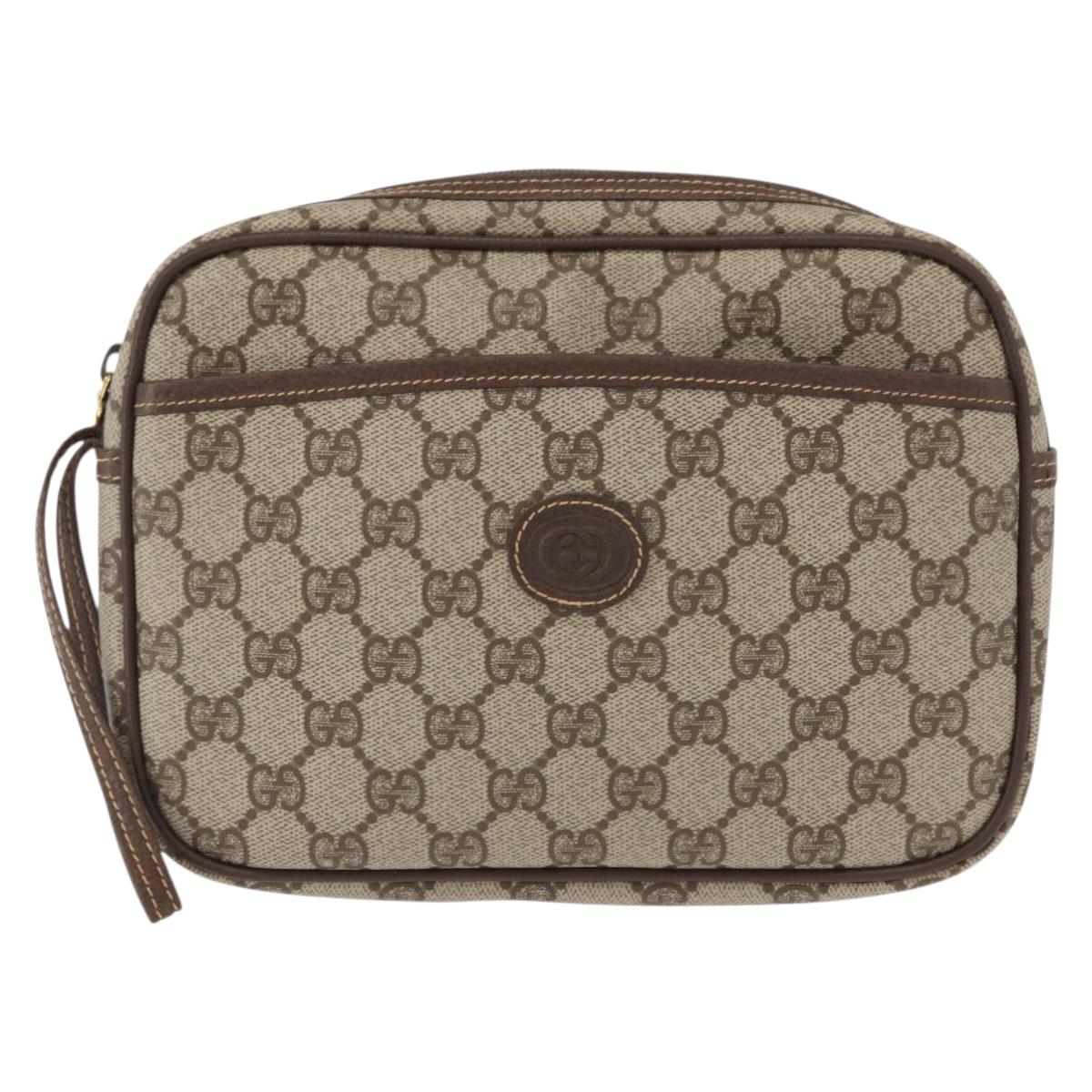 GUCCI GG Supreme Clutch Bag PVC Leather Beige Gold Auth 154432