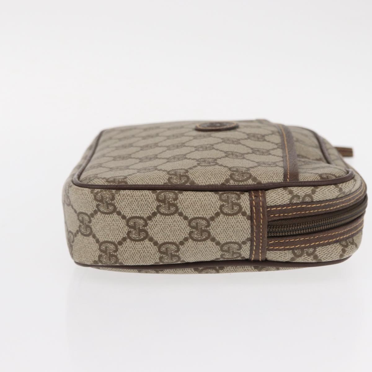 GUCCI GG Supreme Clutch Bag PVC Leather Beige Gold Auth 154432