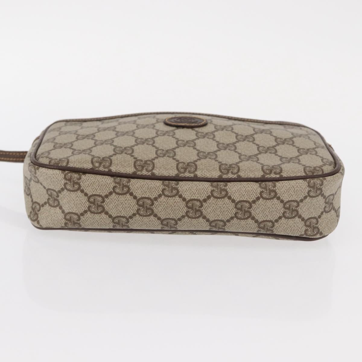 GUCCI GG Supreme Clutch Bag PVC Leather Beige Gold Auth 154432