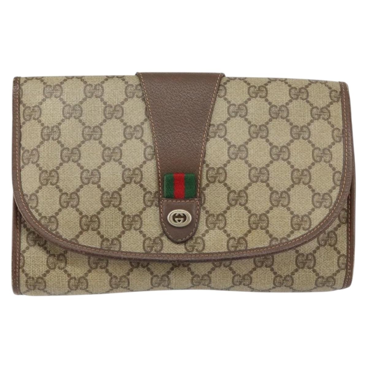 GUCCI GG Supreme Web Sherry Line Bag PVC Beige Gold 156 01 030 Auth 154433