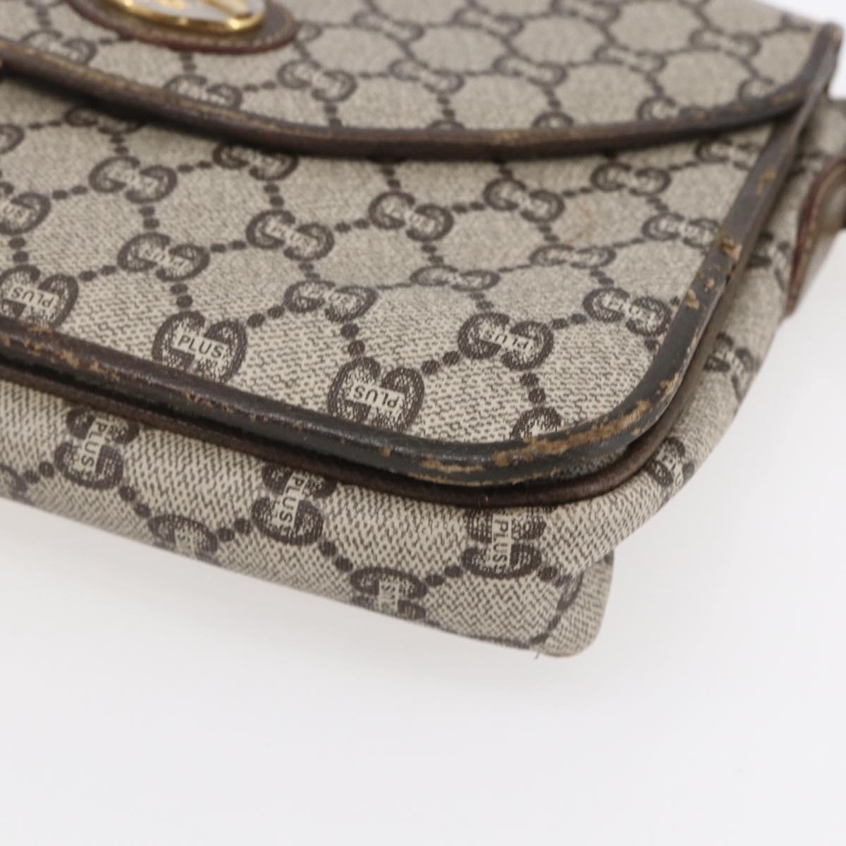 GUCCI GG Plus Supreme Shoulder Bag PVC Beige Gold Auth 154434