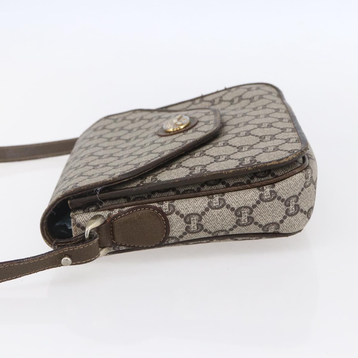 GUCCI GG Plus Supreme Shoulder Bag PVC Beige Gold Auth 154434