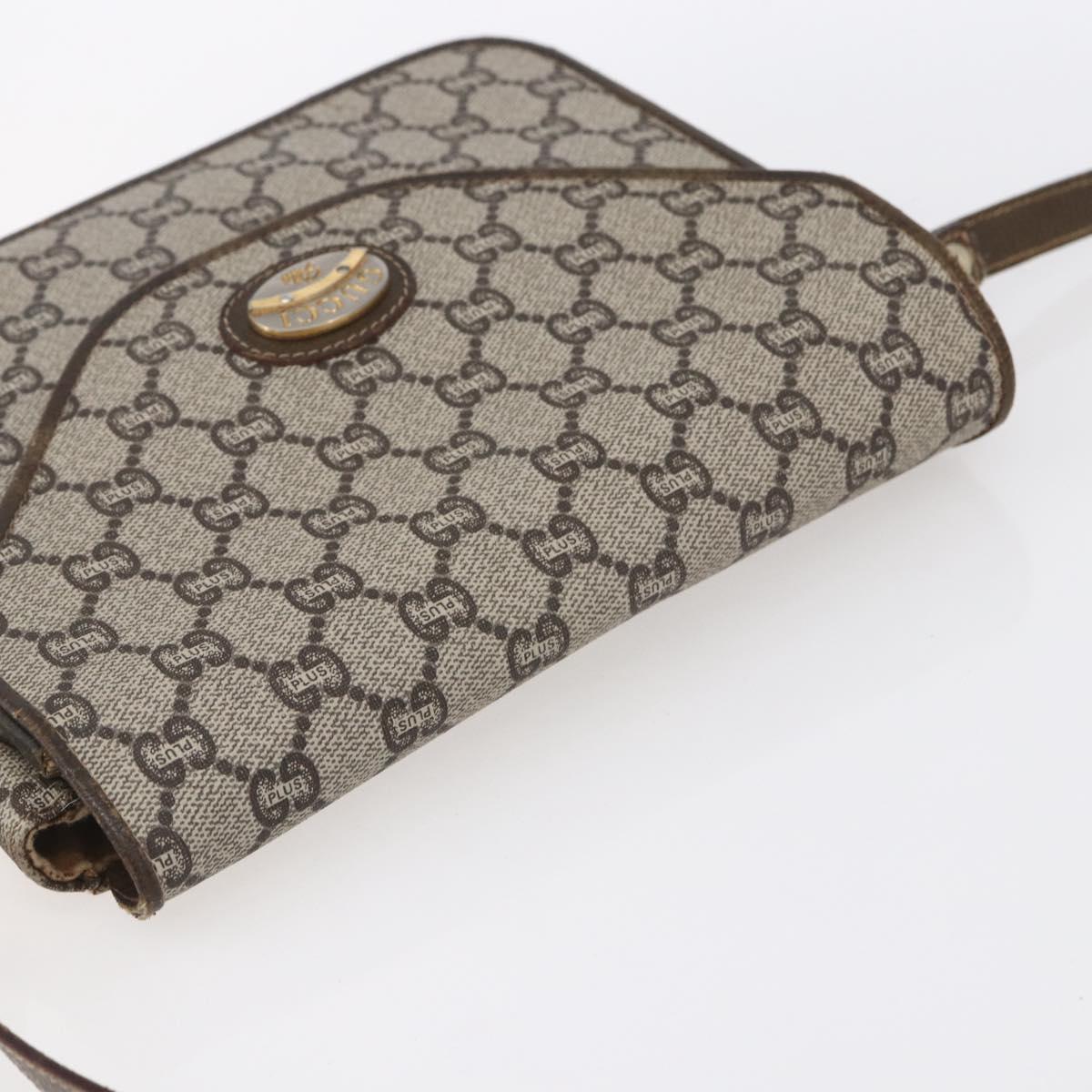 GUCCI GG Plus Supreme Shoulder Bag PVC Beige Gold Auth 154434