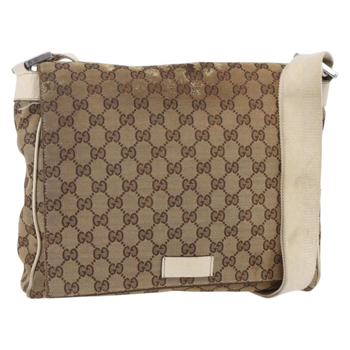 GUCCI GG Canvas Shoulder Bag Beige Silver 146236 Auth 154436