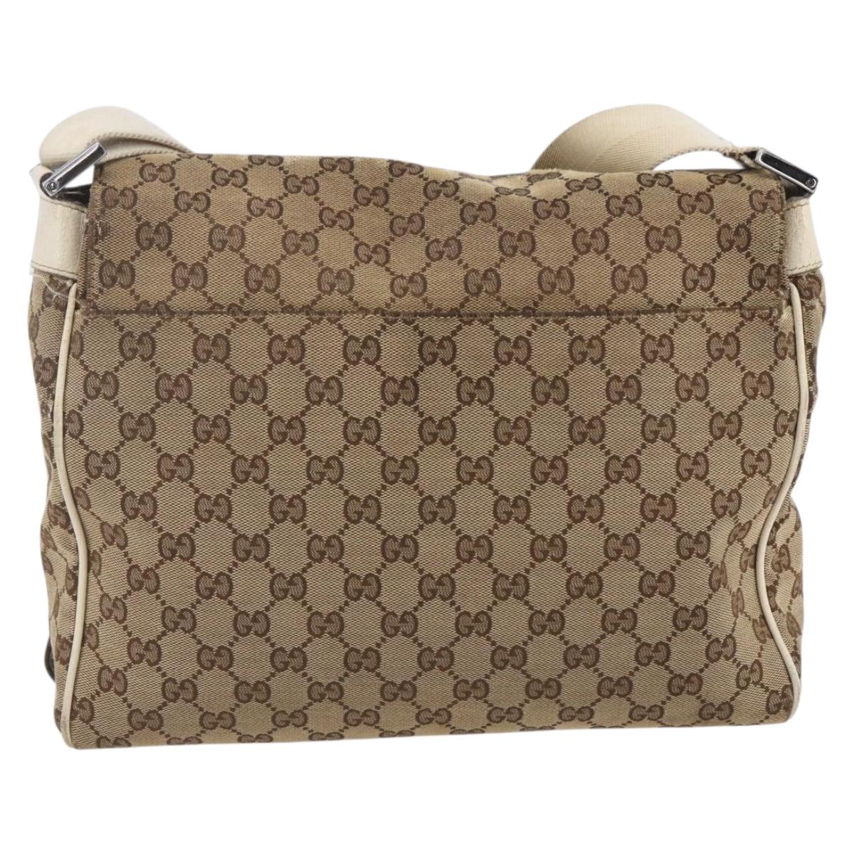 GUCCI GG Canvas Shoulder Bag Beige Silver 146236 Auth 154436