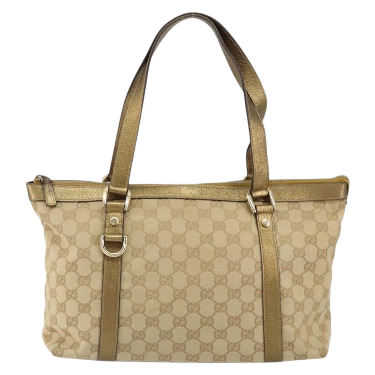 GUCCI GG Canvas Tote Bag Beige Gold 141470 Auth 154438