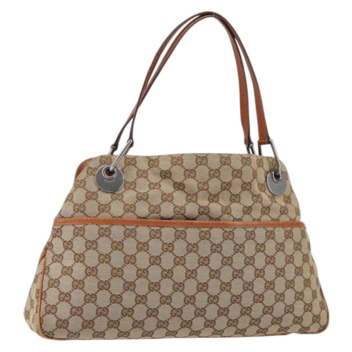 GUCCI GG Canvas Tote Bag Beige Silver 121023 Auth 154440