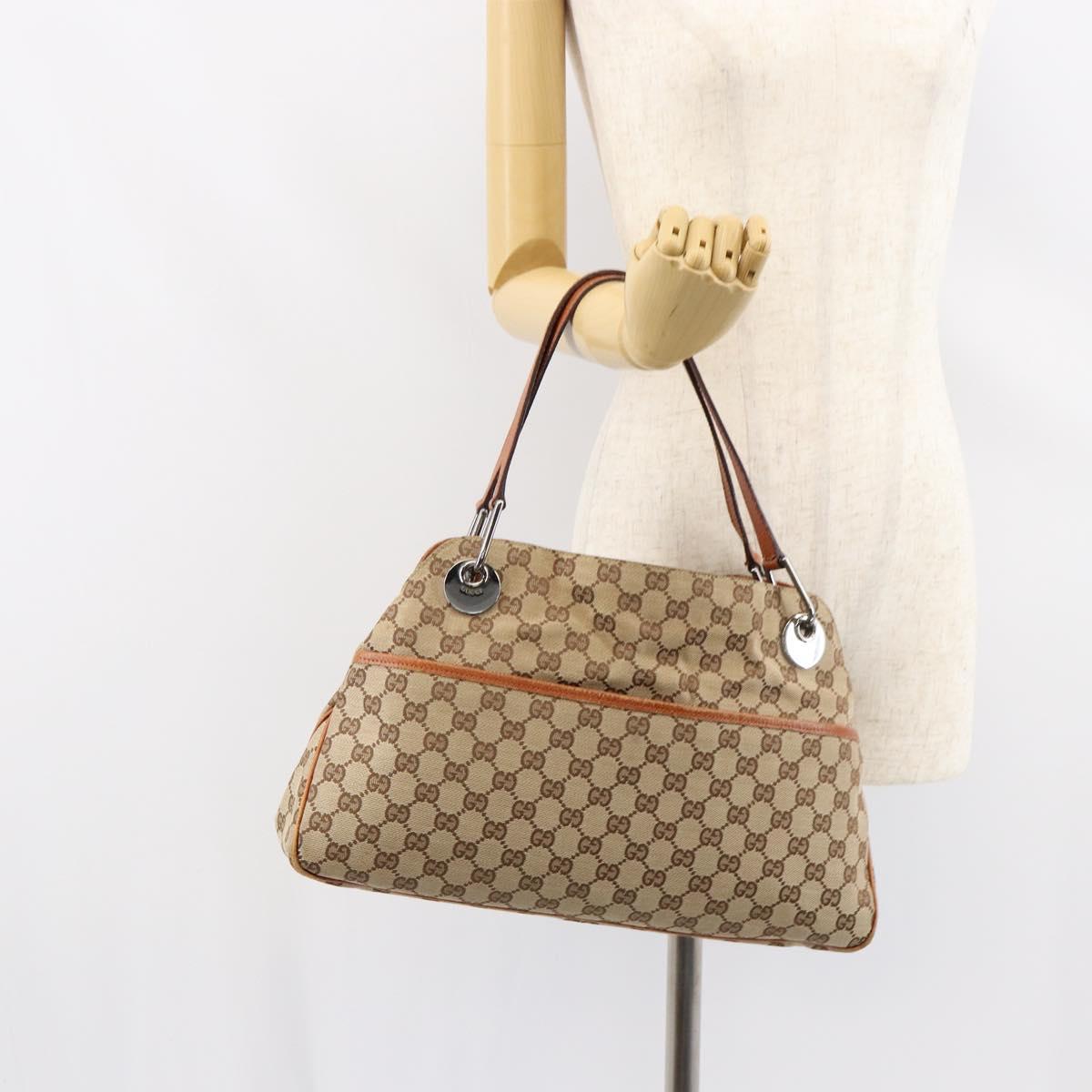 GUCCI GG Canvas Tote Bag Beige Silver 121023 Auth 154440