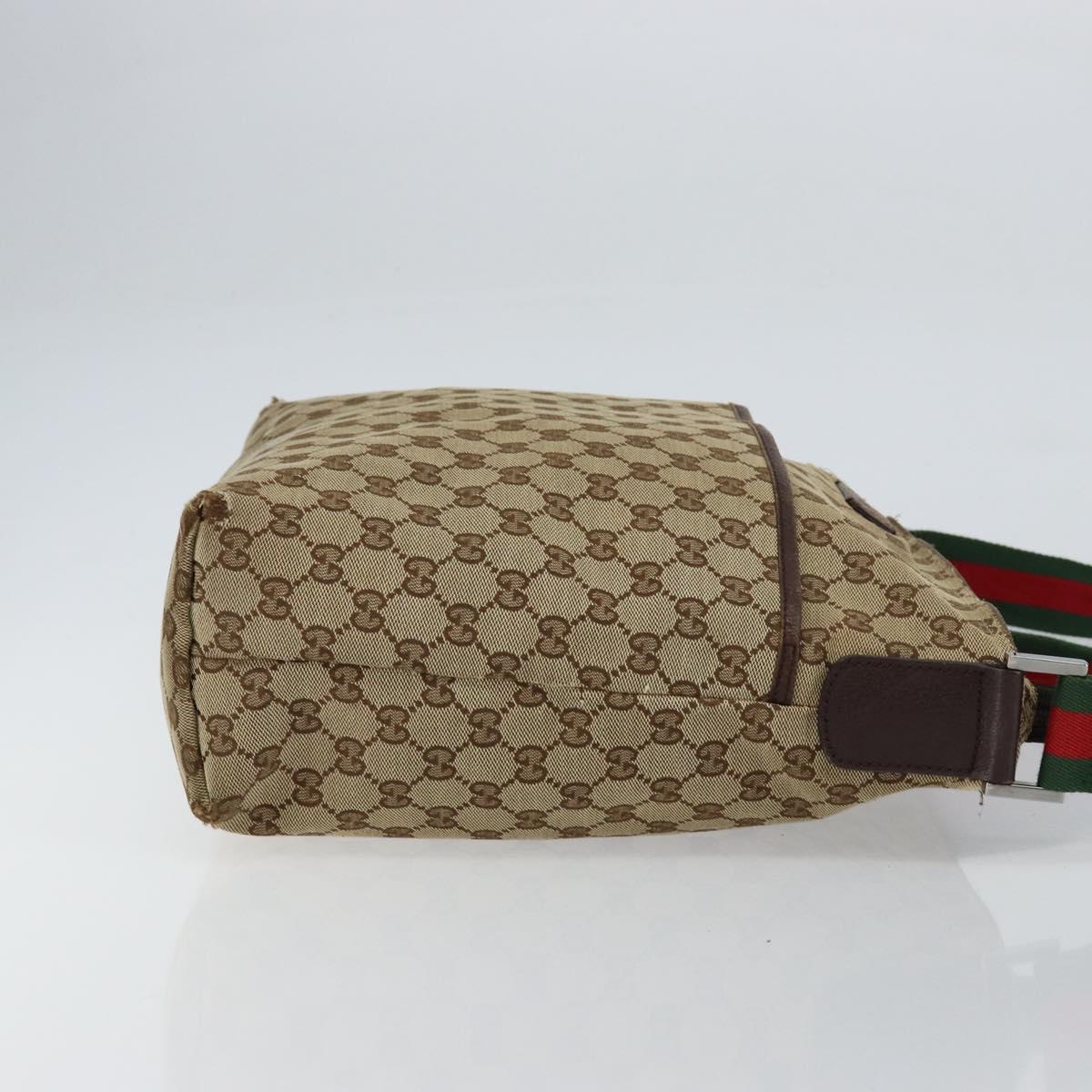 GUCCI GG Canvas Web Sherry Line Shoulder Bag Beige Silver 189751 Auth 154441