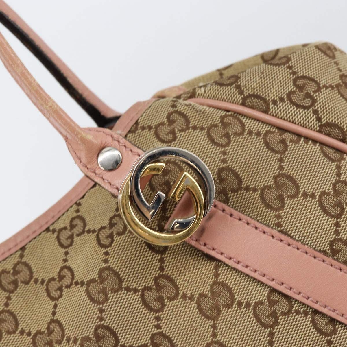 GUCCI GG Canvas Hand Bag Beige Gold 232963 Auth 154443