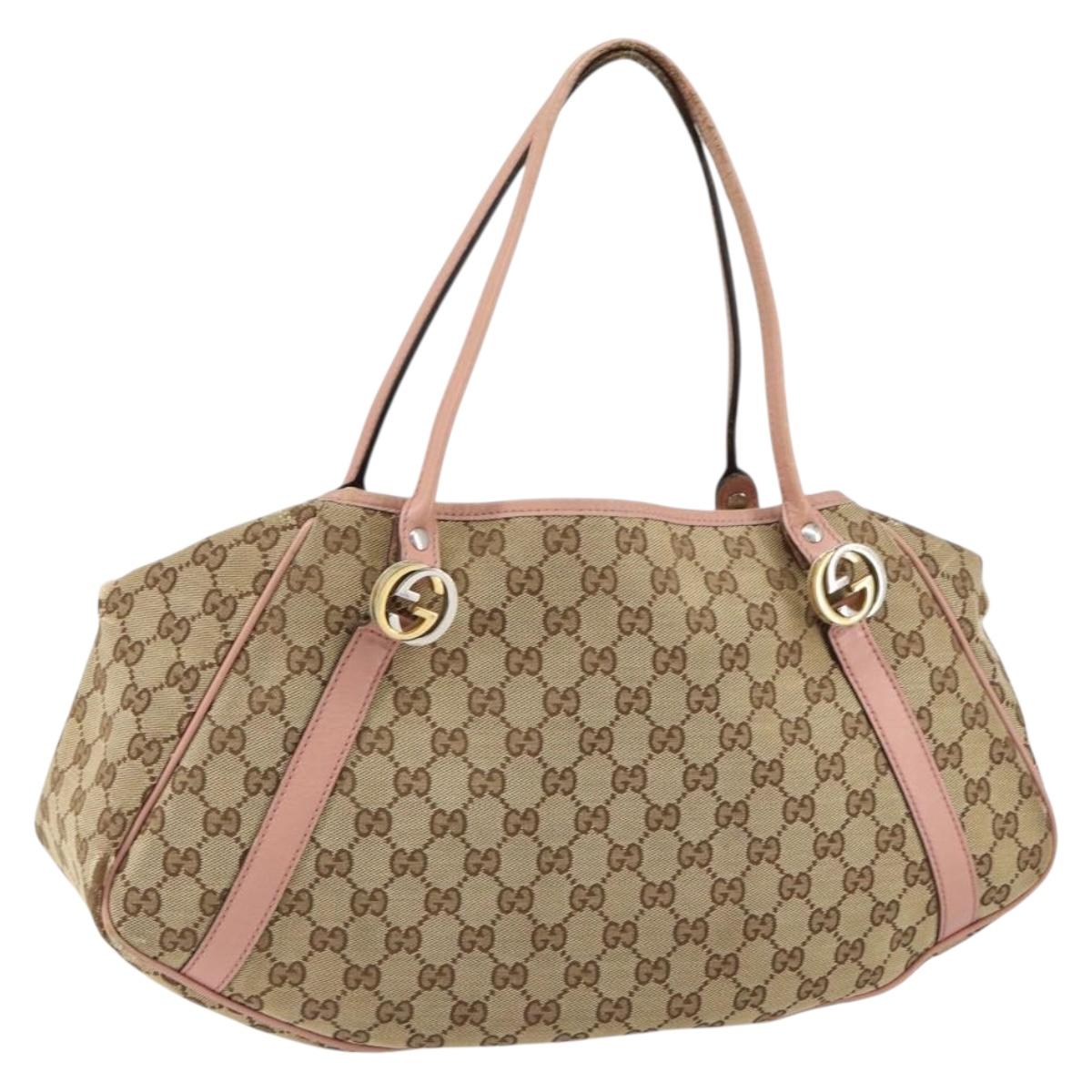 GUCCI GG Canvas Hand Bag Beige Gold 232963 Auth 154443