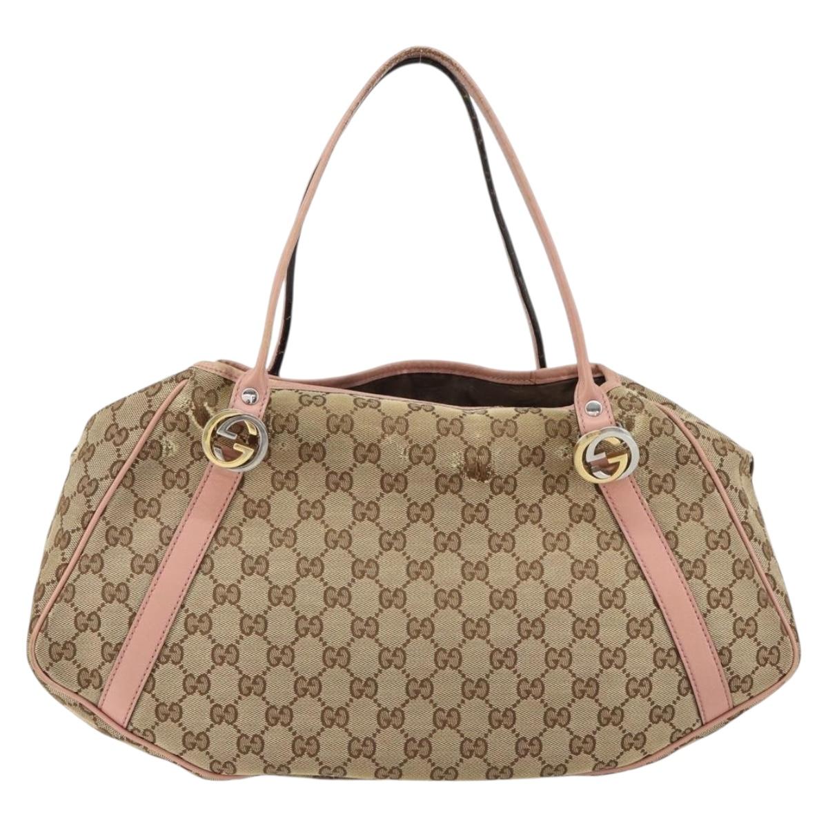 GUCCI GG Canvas Hand Bag Beige Gold 232963 Auth 154443