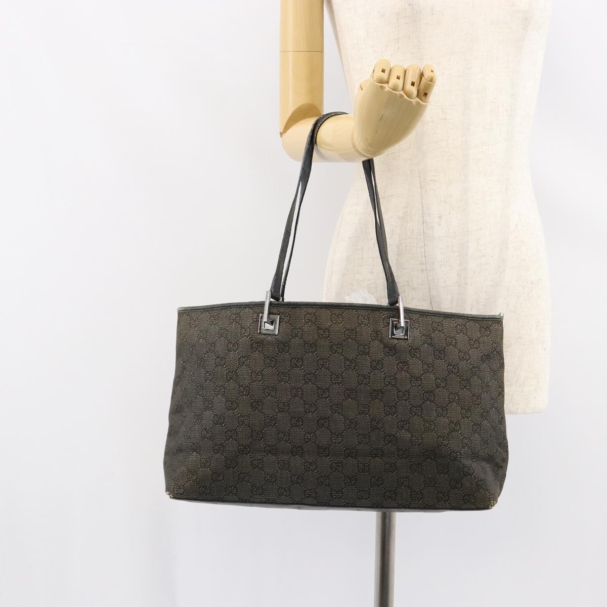 GUCCI GG Canvas Tote Bag Black Silver 36173 1705 Auth 154445