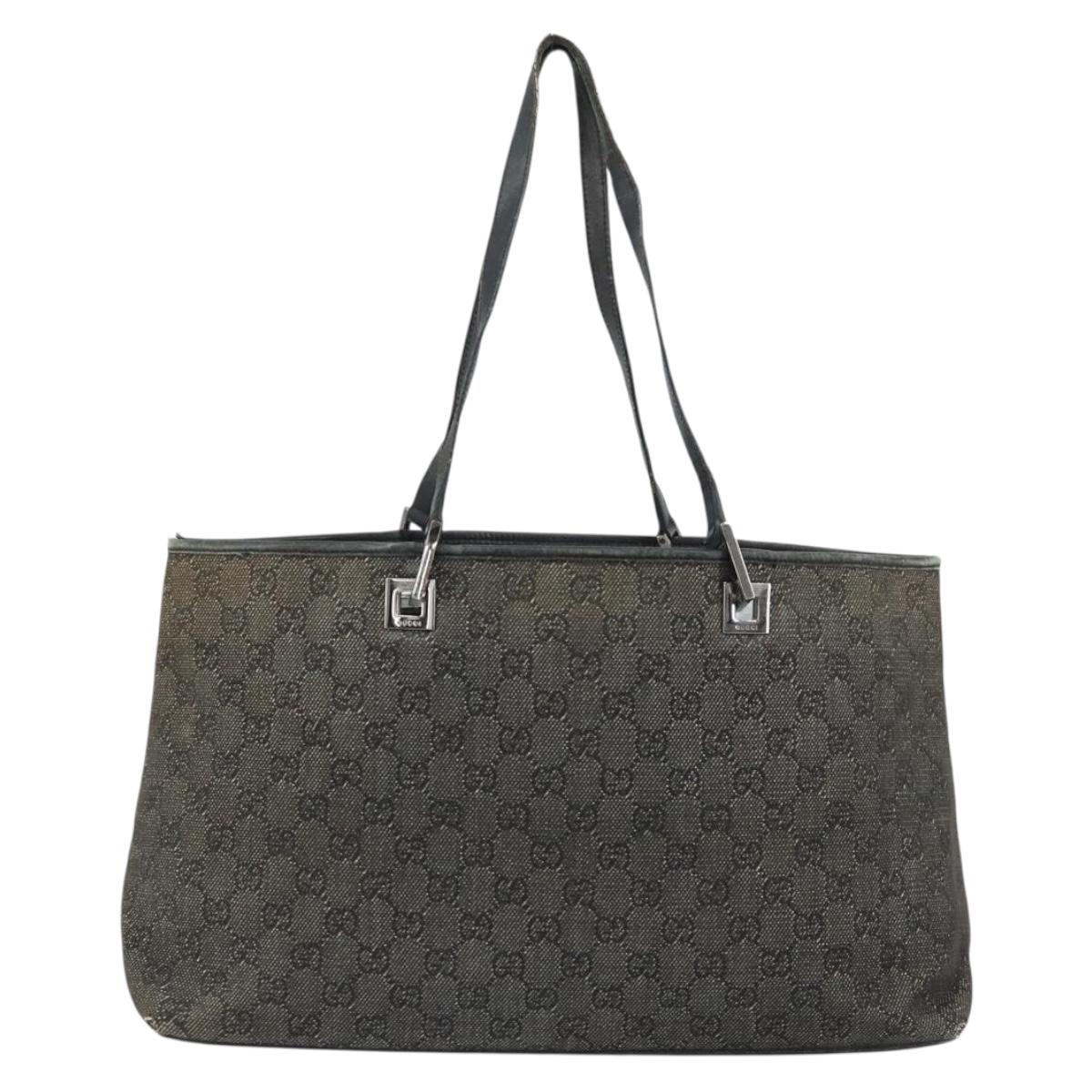 GUCCI GG Canvas Tote Bag Black Silver 36173 1705 Auth 154445