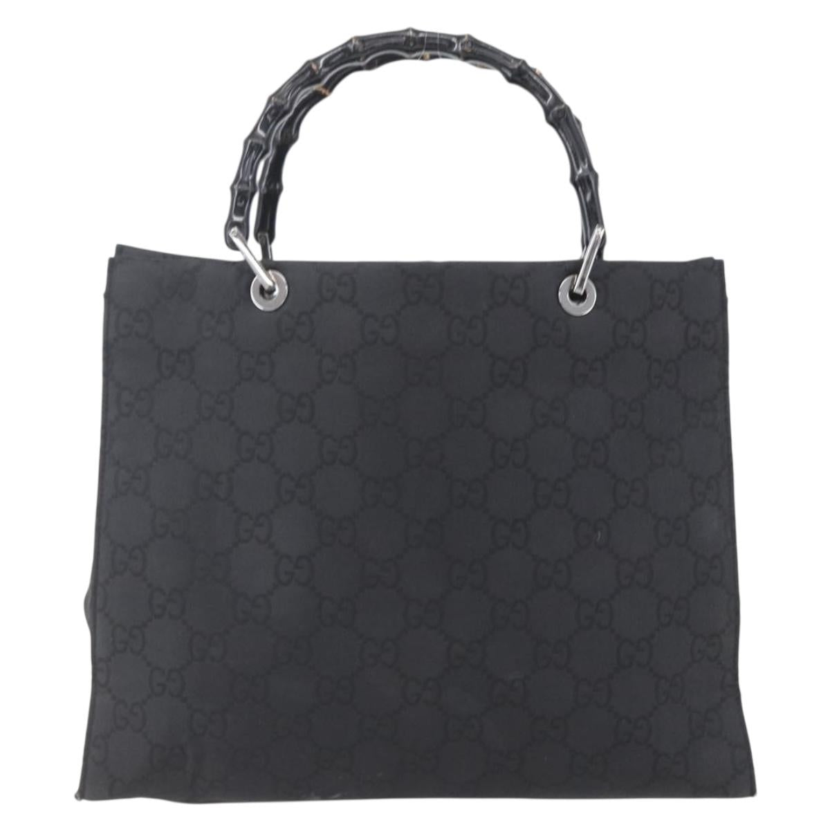 GUCCI Bamboo GG Canvas Hand Bag Black Silver 002 1010 3754 Auth 154446