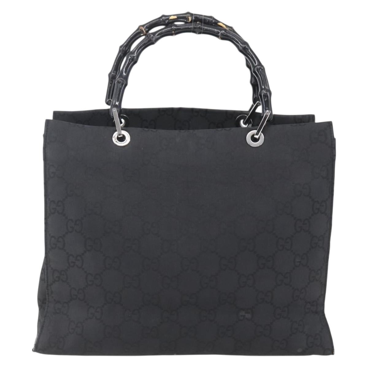 GUCCI Bamboo GG Canvas Hand Bag Black Silver 002 1010 3754 Auth 154446