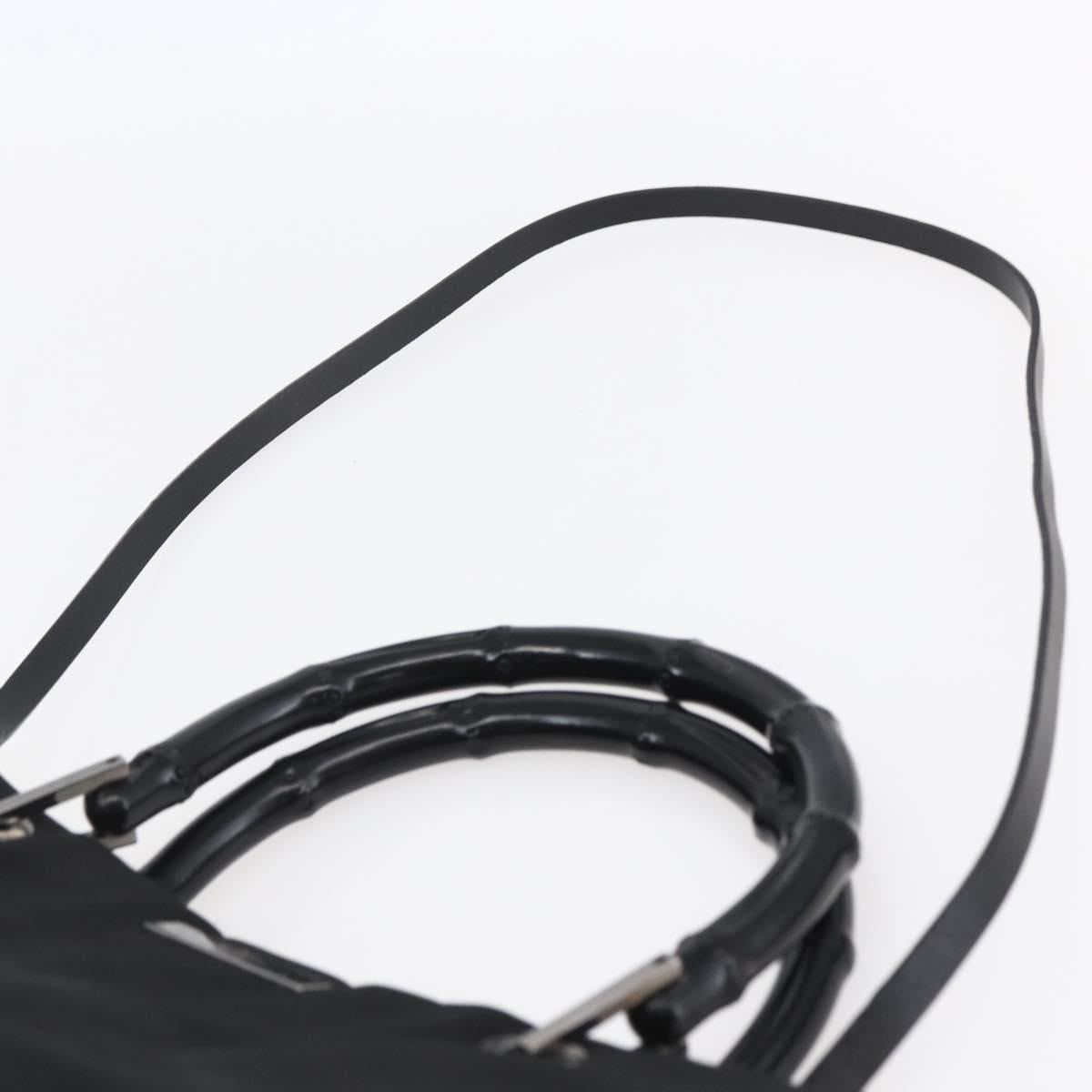 GUCCI GG Canvas Bamboo Hand Bag Nylon Black Silver 002 1016 Auth 154449