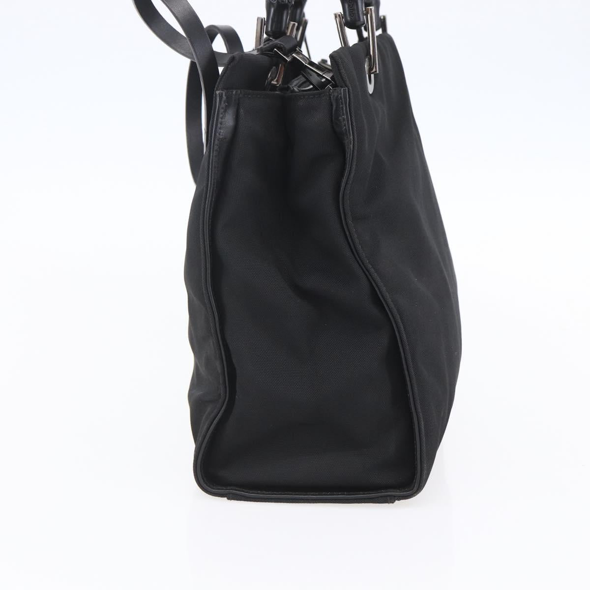 GUCCI GG Canvas Bamboo Hand Bag Nylon Black Silver 002 1016 Auth 154449