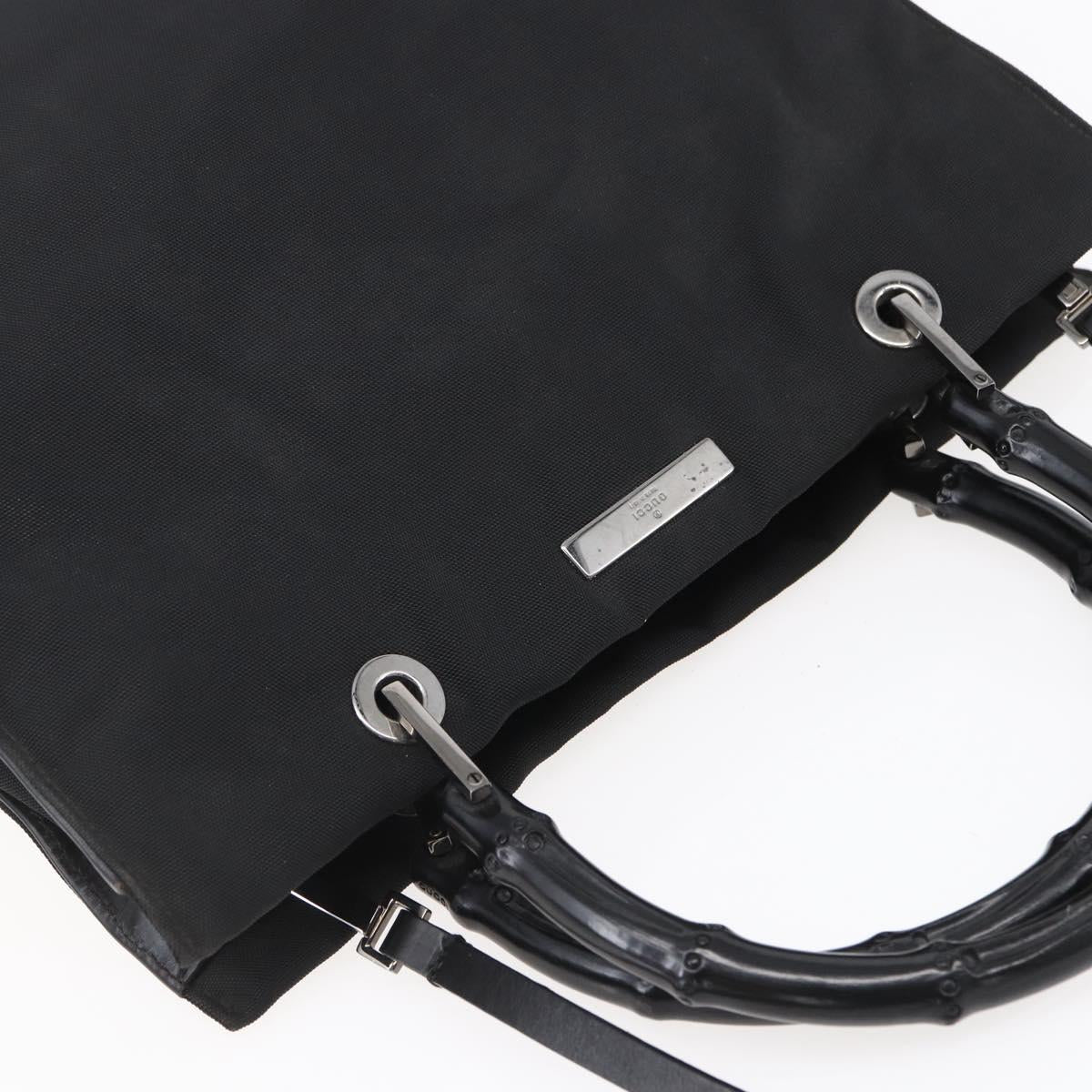GUCCI GG Canvas Bamboo Hand Bag Nylon Black Silver 002 1016 Auth 154449