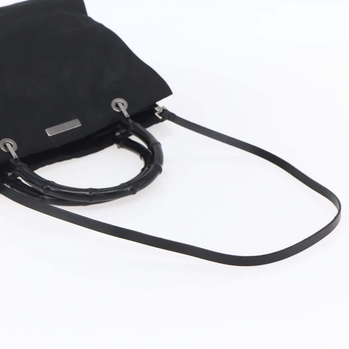 GUCCI GG Canvas Bamboo Hand Bag Nylon Black Silver 002 1016 Auth 154449