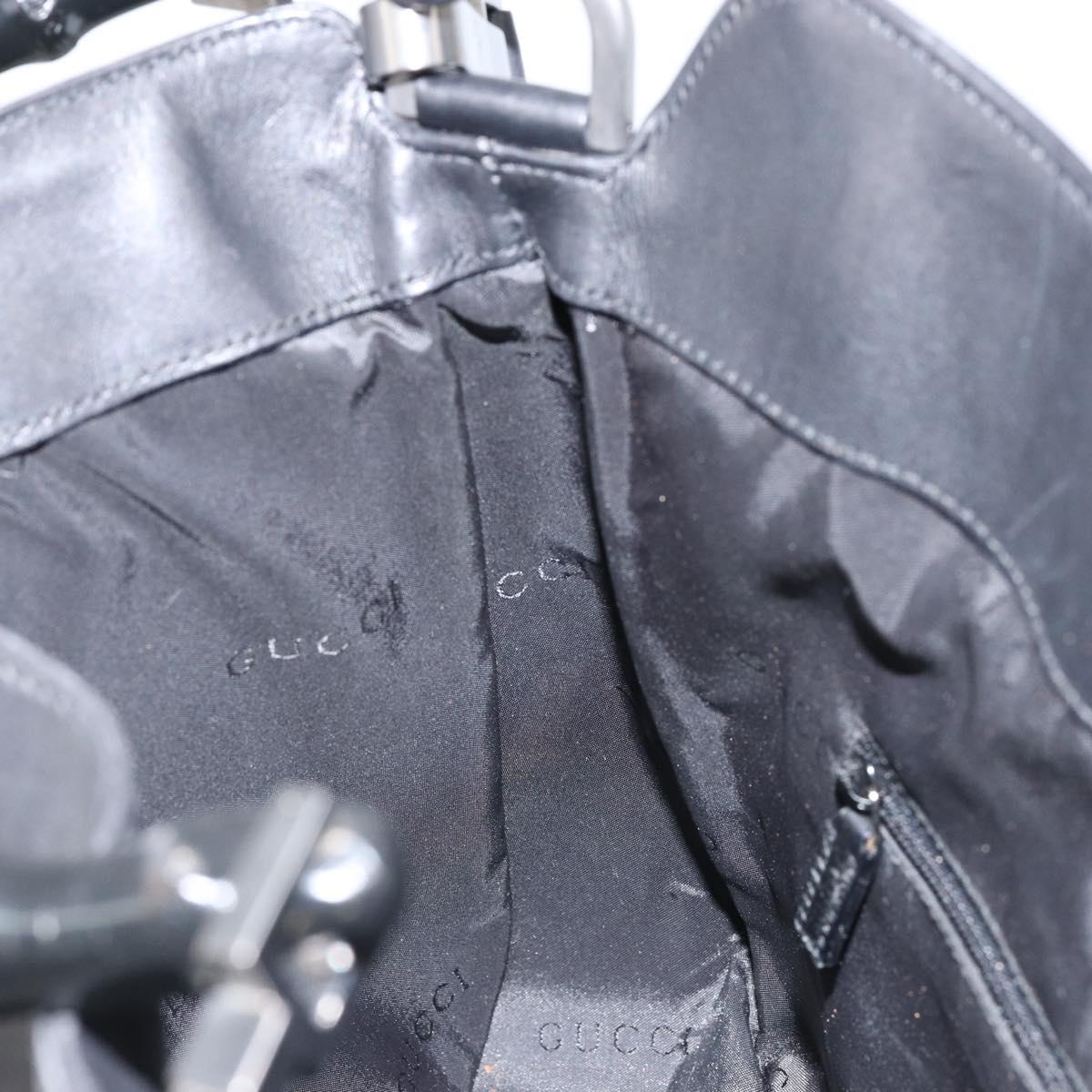 GUCCI Bamboo Shoulder Bag Leather 2way Black Silver 001 1638 Auth 154451