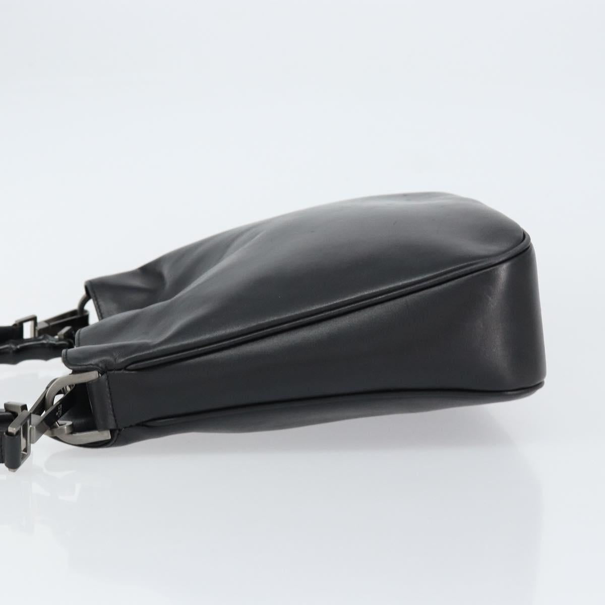 GUCCI Bamboo Shoulder Bag Leather 2way Black Silver 001 1638 Auth 154451