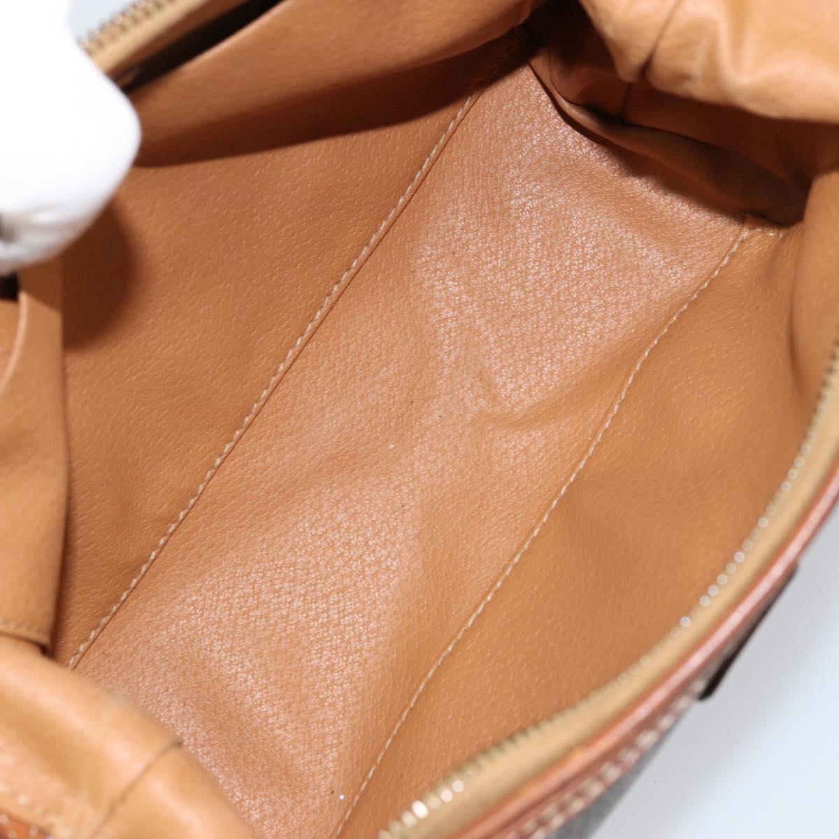 CELINE Macadam Canvas Pouch PVC Leather Brown Gold Auth 154456