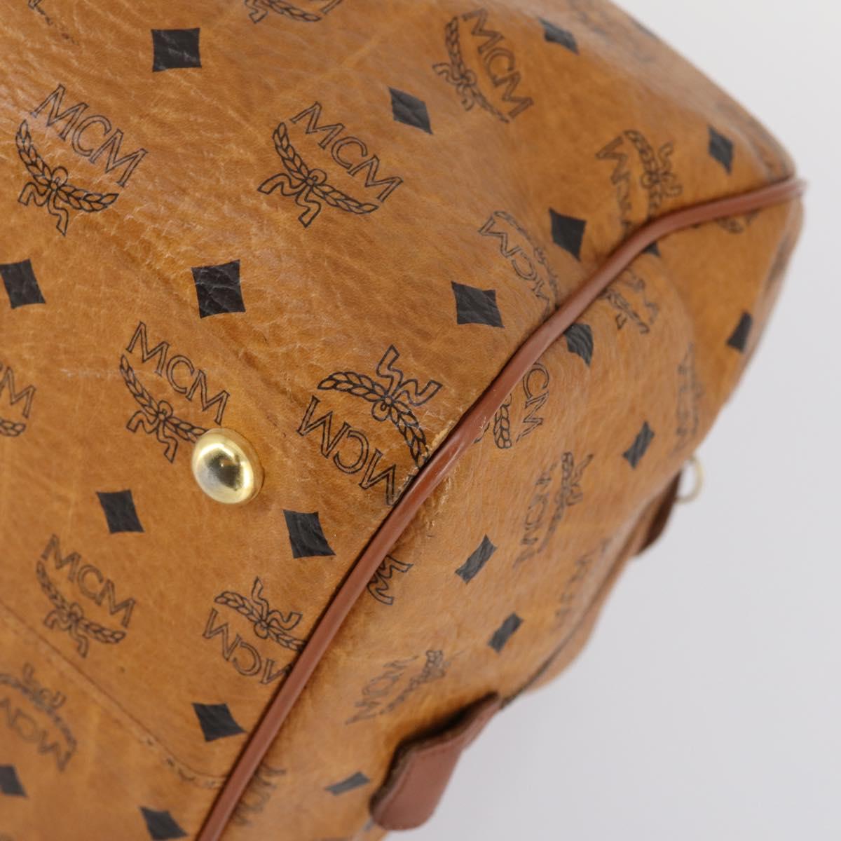 MCM Logogram Vicetos Boston Bag PVC Leather Brown Gold Auth 154457