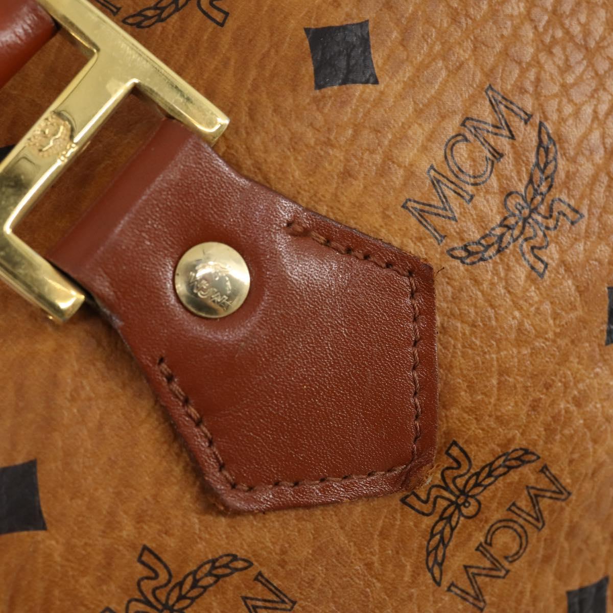 MCM Logogram Vicetos Boston Bag PVC Leather Brown Gold Auth 154457