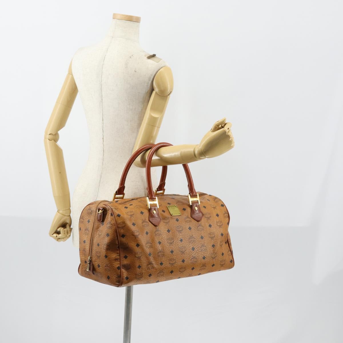 MCM Logogram Vicetos Boston Bag PVC Leather Brown Gold Auth 154457