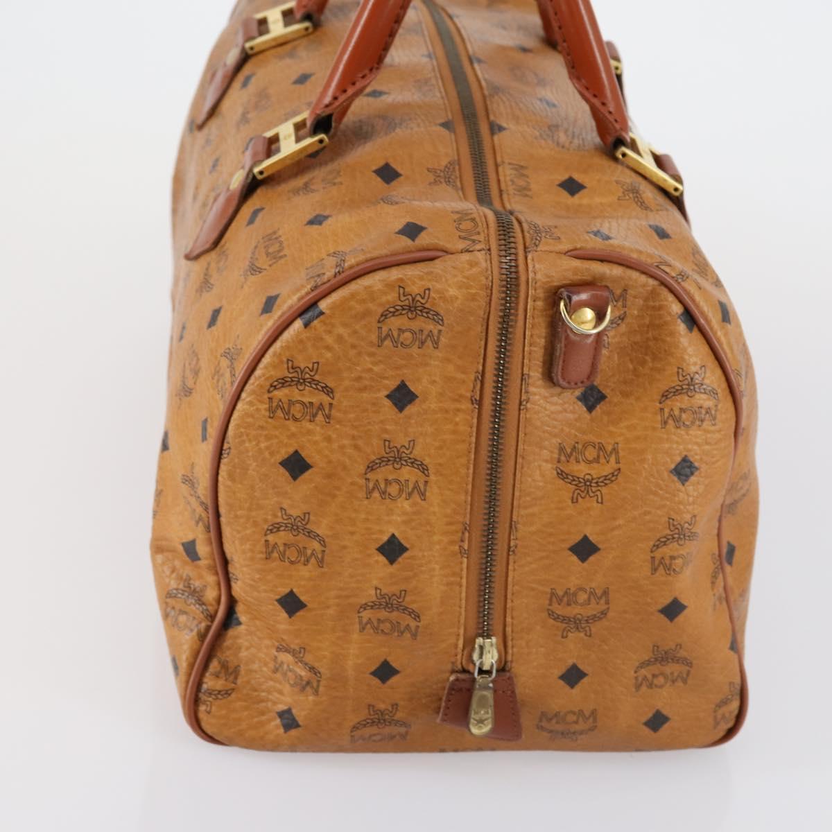 MCM Logogram Vicetos Boston Bag PVC Leather Brown Gold Auth 154457