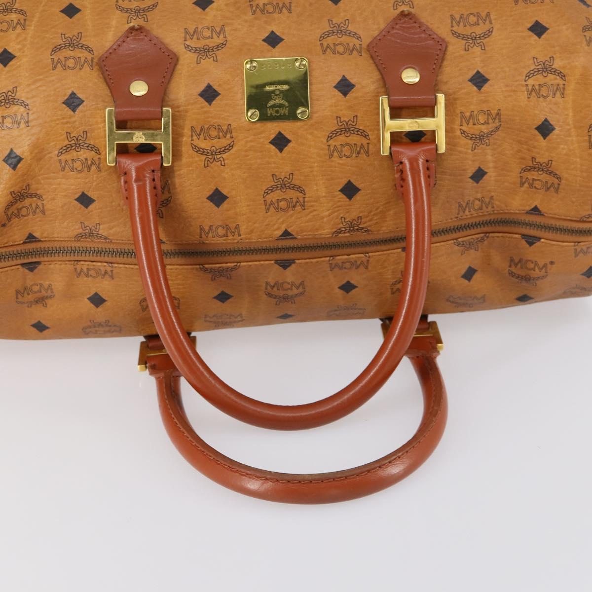 MCM Logogram Vicetos Boston Bag PVC Leather Brown Gold Auth 154457