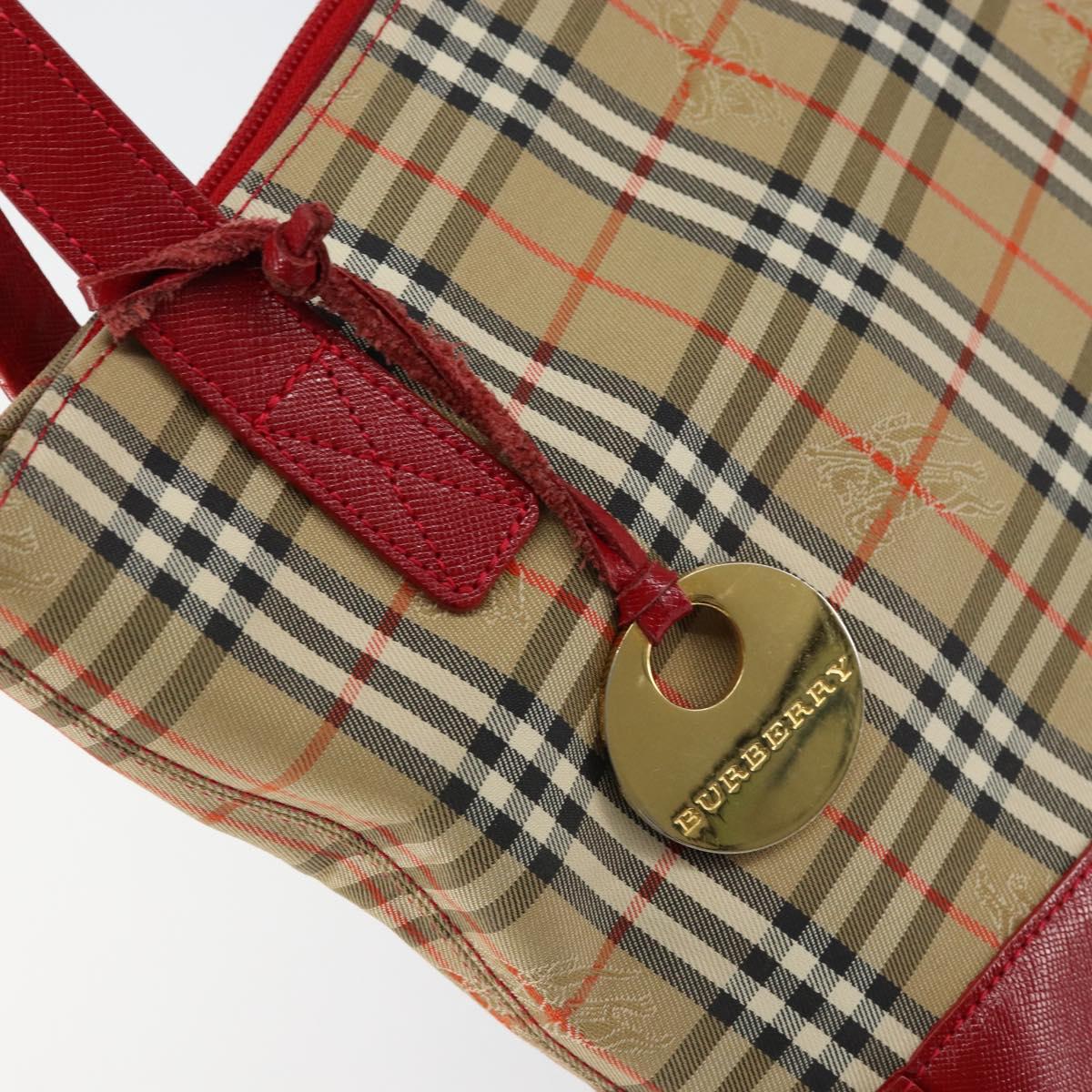 BURBERRY Nova Check Hand Bag Canvas Beige Gold Auth 154459